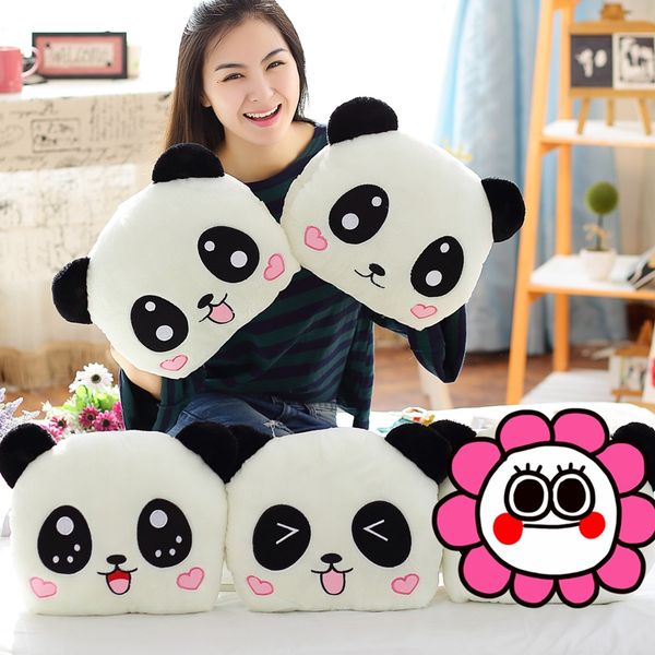 

plush giant panda pillow cute smile pandas stuffed animals hand warmer kids winter lumbar pillow sofa chair decor 35cm