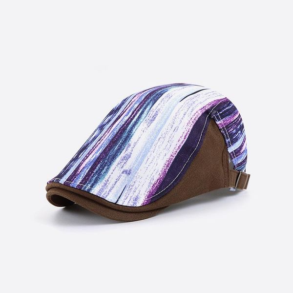

berets casual men's hat retro beret nylon visor striped graffiti forward artist tipped sboy, Blue;gray