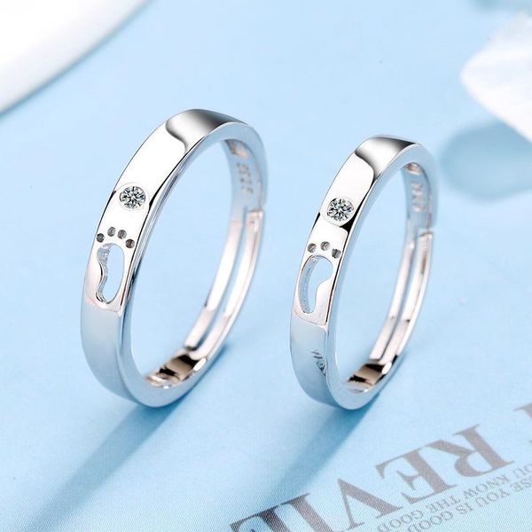 

wedding rings s925 pure silver ring hollow out footprints couples love mark footprint han edition tide female foot lovers of mustard, Slivery;golden