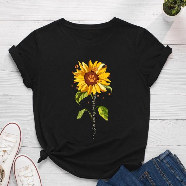 

s-5xl plus size tshirt women sunflower printed shirt o neck short sleeve tees summer 100%cotton woman tshirts women's t-shirt, White