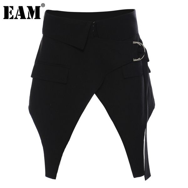 

[eam] high waist black irregular slit slim sashes mini half-body skirt women fashion spring autumn 1dd7362 210512