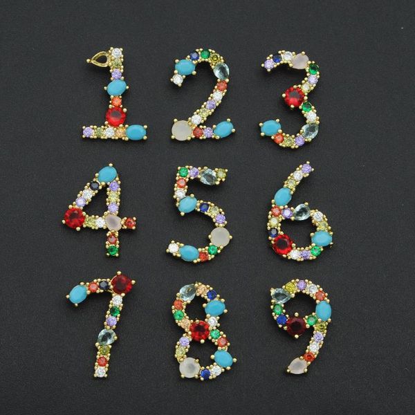 

charms fabulous 19x13mm 100% cz zircon diy jewelry rainbow number charm pendant wholesale necklace making, Bronze;silver