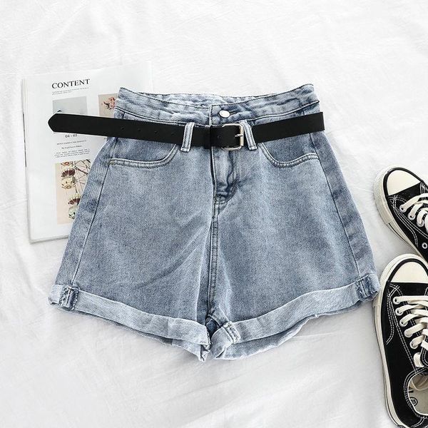 

women's jeans harajuku zipper lady short plus size 2021 korean summer women shorts high waist loose, Blue