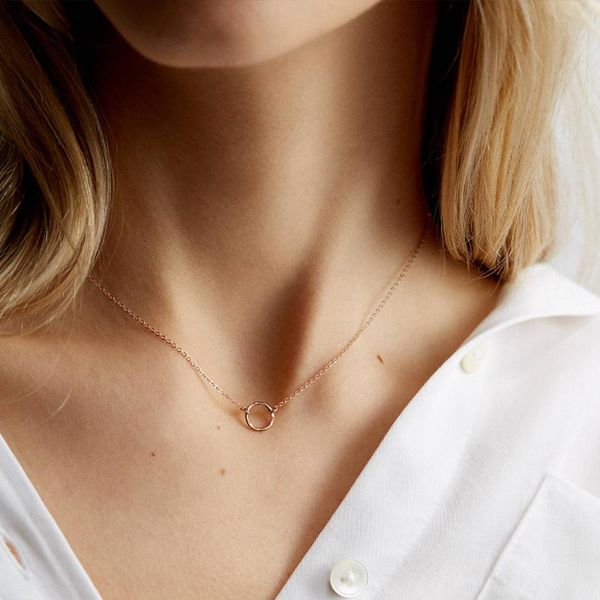 

trendy women pendant necklace circle short party stainless steel chokers girl jewelry for gift necklaces, Silver