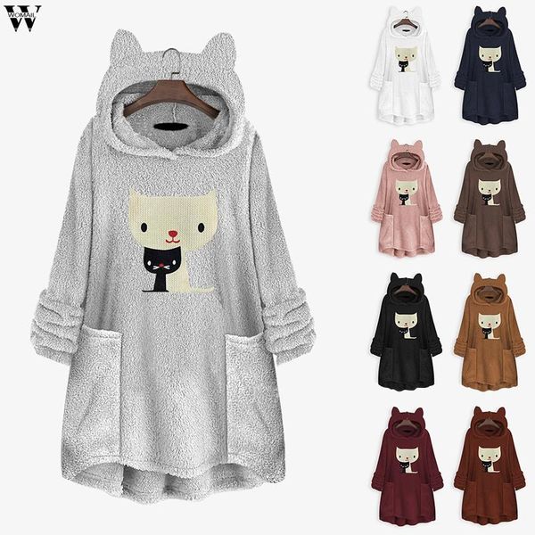 

sweatshirt women fluffy coat winter loose soft cute kawaii cat ear hooded hoodie fleece jacket tracksuit polerones mujer 5x women's jac, Black;brown