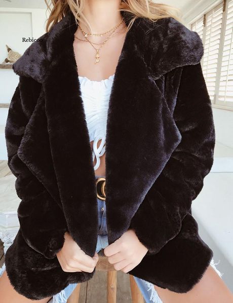 

women's jackets women faux fur coat fleece sweatshirts cardigan female autumn winter overcoat plush jacket mujer chaqueta, Black;brown