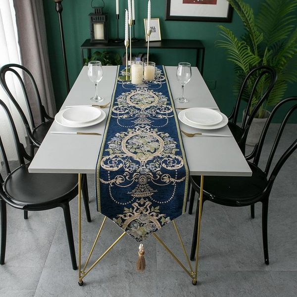 

european luxury style flower jacquard dining table runner embroidery tea with decorative tassel el bed decor cloth