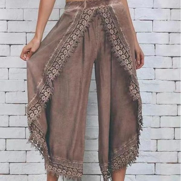 

women's pants & capris lace wide leg solid color casual trousers high waist 2021 fation summer ladies loose women, Black;white