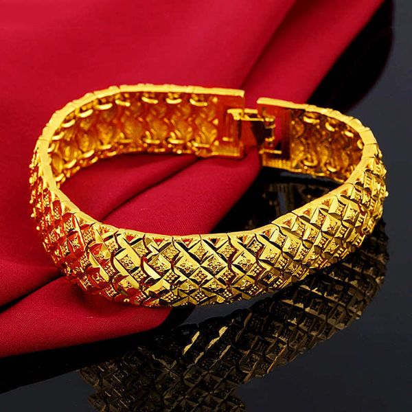 

men's watch clasp 24k gold plate link, chain bracelets njgb107 fashion wedding gift men yellow gold plated bracelet, Black