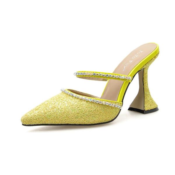 

slippers jojofox pointed toed high heels women slipper sequins shoes ladies casual party slides mules, Black