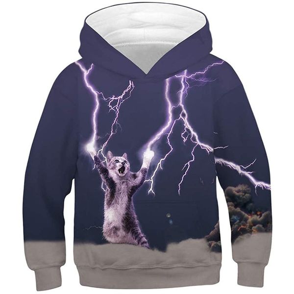 

purple cat pattern comfortable men and women novelty hoodie 3d printing pullover hooded sweater with pocket 100-160, Black