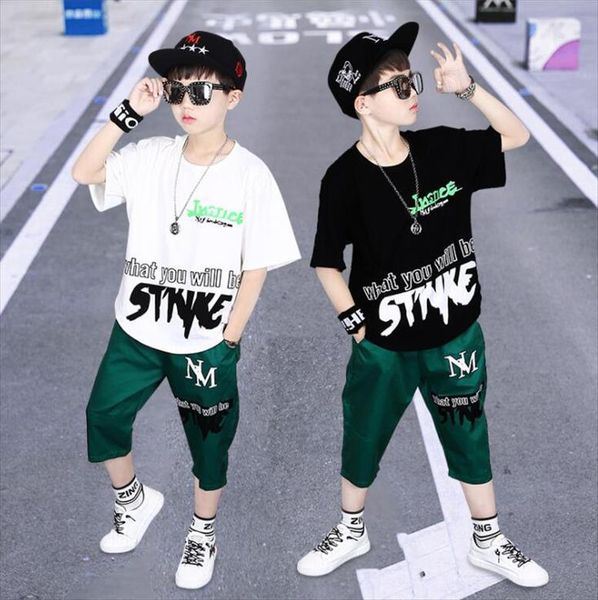 

boys casual clothes kid boy clothing set summer children short sleeve letters t shirt pants 3 4 5 6 7, White