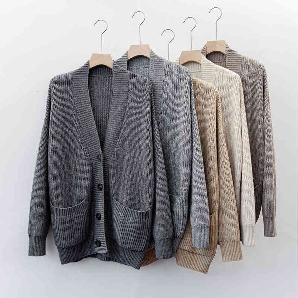 

2021 autumn winter casual knitted coat long cardigan wool, White;black