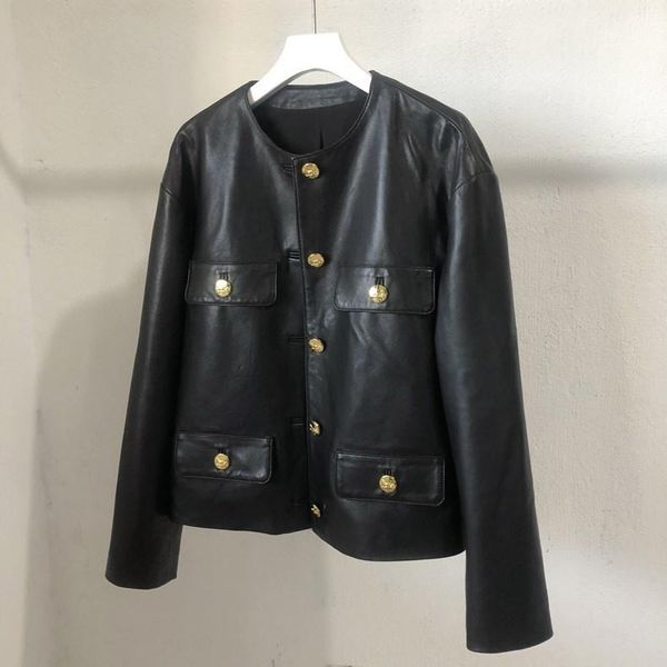 

women's jackets 2021 autumn and winter fragrant goat skin leather coat gold buckle short jacket ke haining, Black;brown