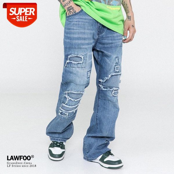 

lawfoo men's scratched patch jeans trousers casual pants #9r7p, Black