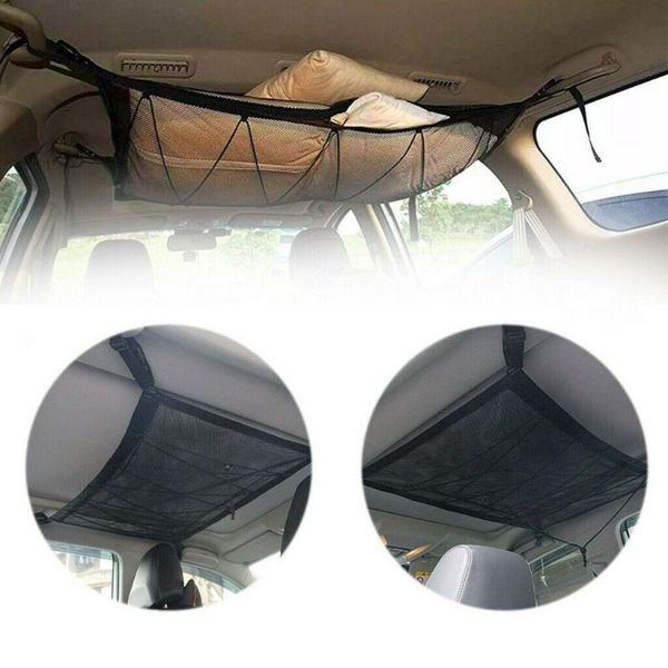 

car organizer roof ceiling cargo net mesh storage bag pouch pockets for suv van black uk 90x60cm interior accessories