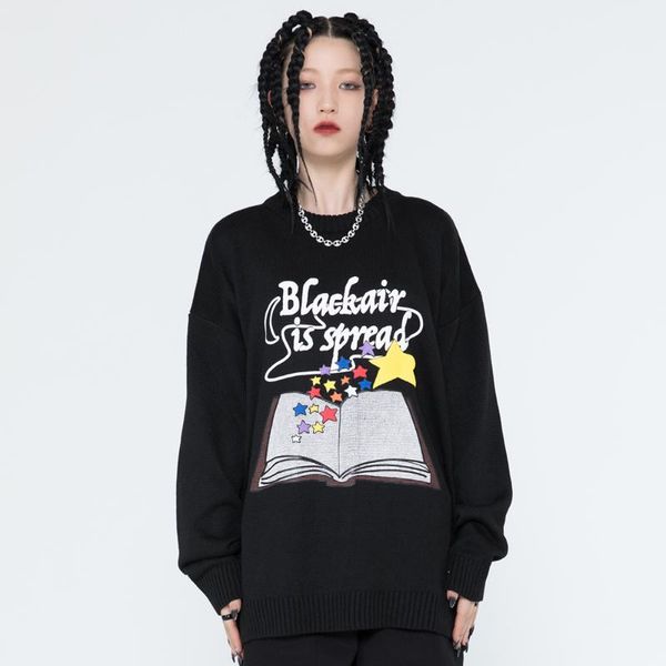 

men's sweaters knitted long sleeve pullovers winter fashion harajuku sweater y2k men clothing hip hop streetwear goth oversized, White;black