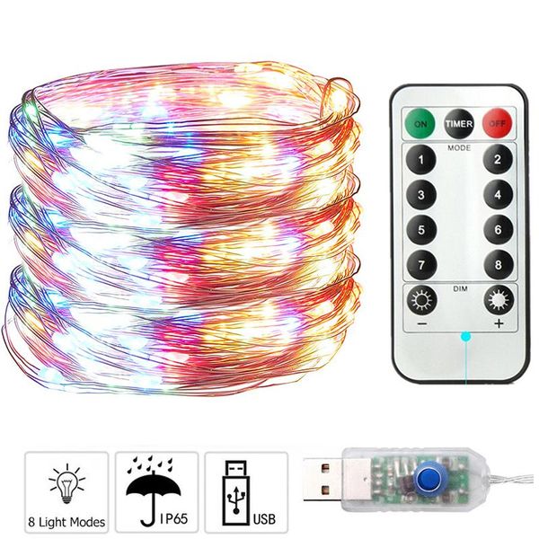

strings led string light rgb 5m/10m/20m waterproof usb 5v 8 mode remote control lights fairy garlands wedding christmas decor lamps