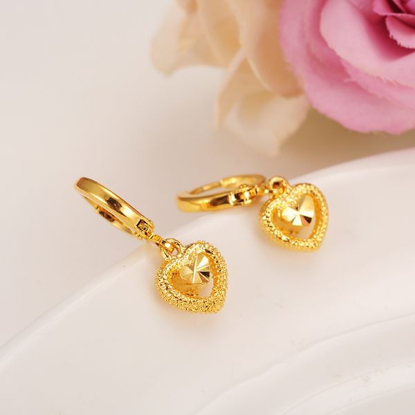 Orecchini con lampadario pendente a cuore, regalo di compleanno per donne, fedi nuziali di fidanzamento alla moda in oro massiccio giallo 18 carati, promessa