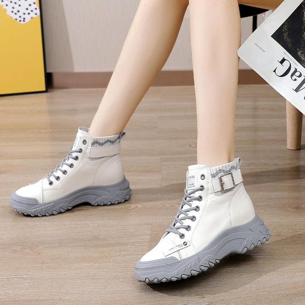 

boots fashion women's cotton shoes leather 2021 autumn and winter thick soled short leisure, Black