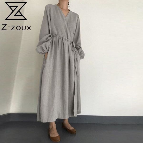 

women dress lantern sleeve v-neck bandage plus size long dresses vintage clothes 210524, Black;gray