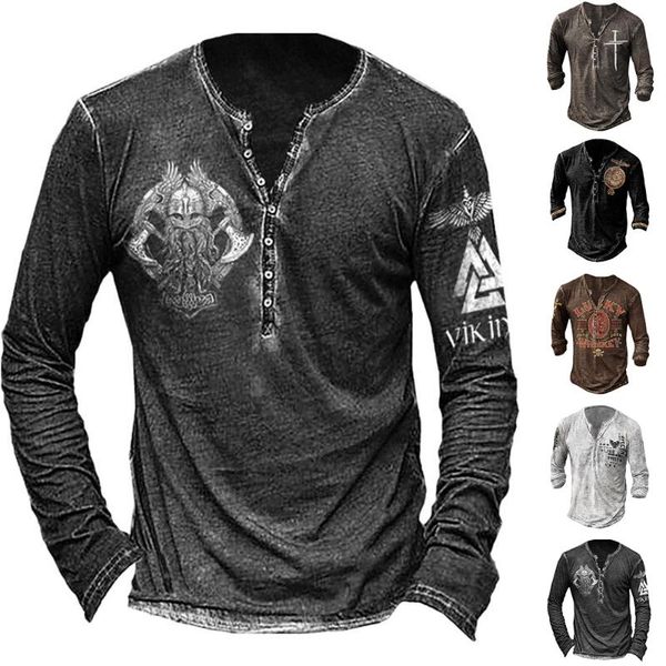 

men's t-shirts men print casual t- shirt basic loose chic design button tee pullover autumn long sleeve spring, White;black