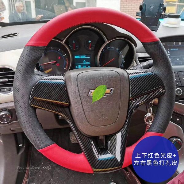 

Steering wheel cover for Chevrolet Equinox Malibu Cavalier Captiva XL Cruze hand-stitch Red Black leather grip accessories