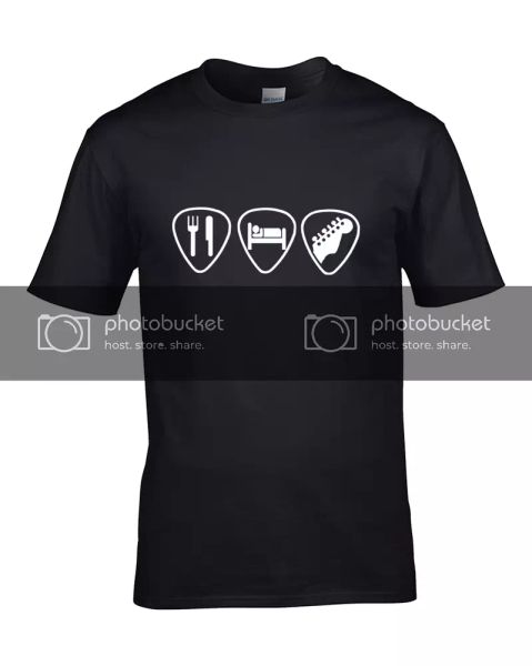 

eat sleep guitar- plectrum plucking musician mens t-shirt, White;black