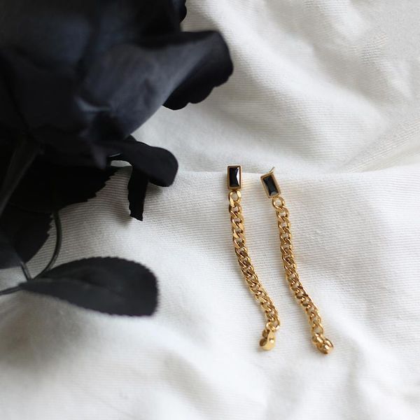 

dangle & chandelier modagirl minimalist black cz stud chain loop earrings women's stainless steel jewelry ear huggies gold, Silver