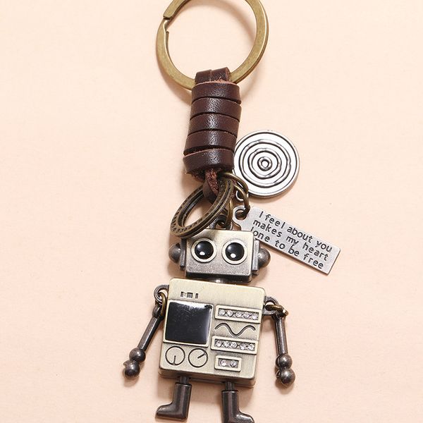 Gravura vintage Metal Mobiliário Liga de Liga Robô Keychain Mochila Chave Chave Pingente Keyring Acessório Jóias Amigo Presentes