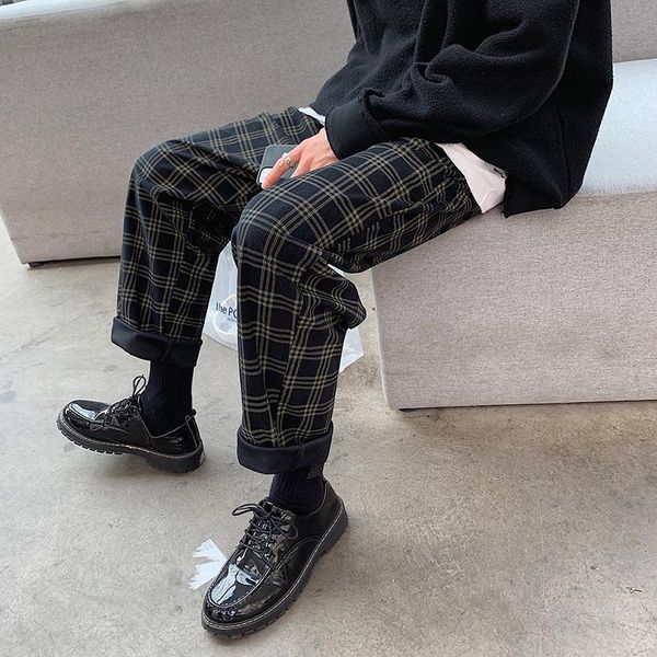 

men's pants autumn corduroy men fashion retro casual plaid hip hop loose straight trousers male large size m-5xl, Black
