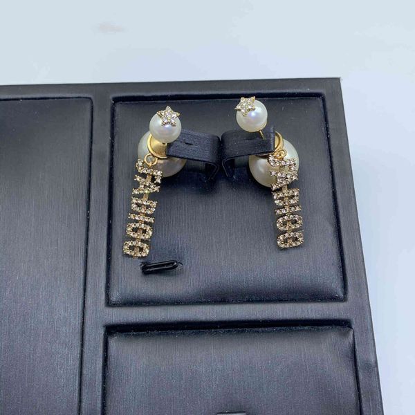 

design jewelry pearl full 2021 popular diamond letter earrings female, Golden