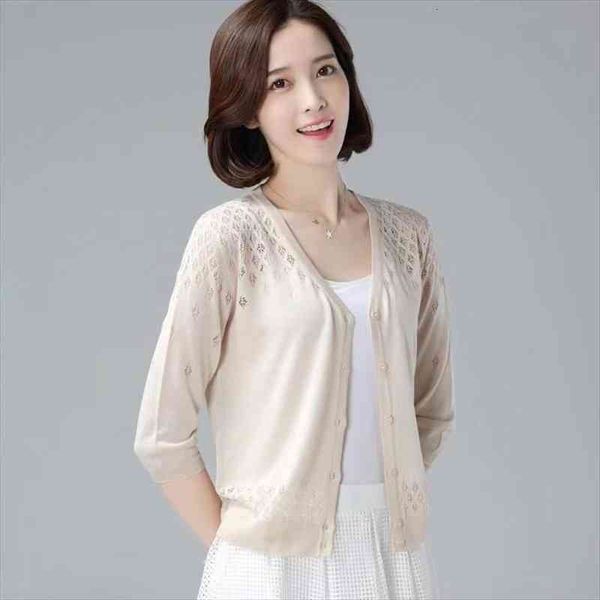 

female summer cutout knitted womens sweater cardigan women three quarter sleeves thin sunscreen air conditioning short l160, White;black