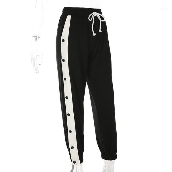 

women real knitted mid button flat polyester europe and america 2021 spring side buckle tie waist slim pants1, Black;white