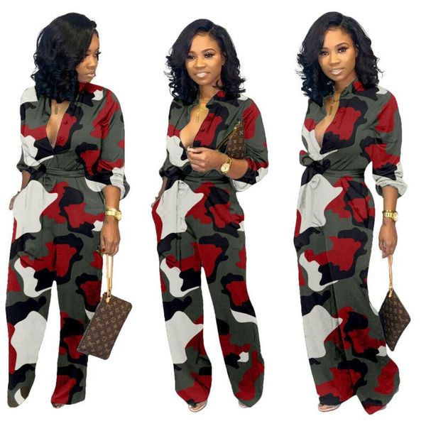 

women's jumpsuits & rompers fashion women long sleeve camo jumpsuit clubwear bodysuits female slim camouflage tracksuits large size, Black;white
