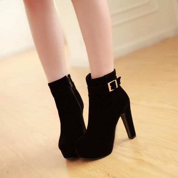 

boots fashion autumn scrub buckle women ultra high heels platform thick heel women's shoes, Black