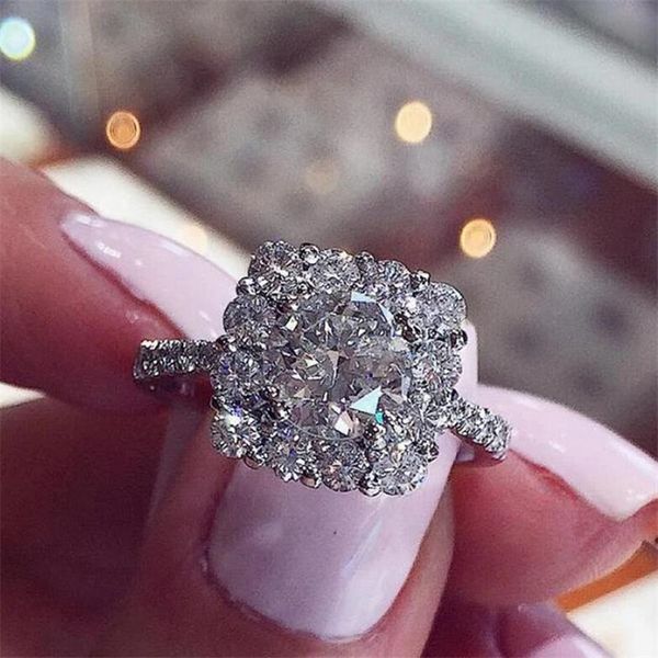 

size 6-10 handmade wedding rings stunning luxury jewelry 925 sterling silver rounnd cut white z cz diamond gemstonnes eternity party womenn, Slivery;golden