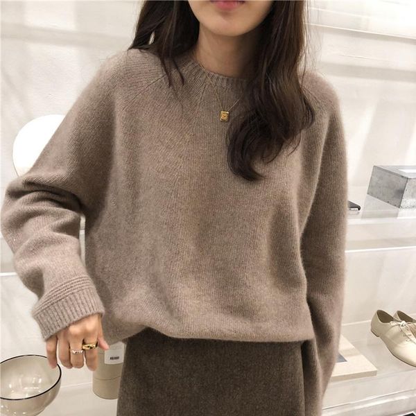 

women's sweaters 100% pure wool winter round neck cashmere sweater women thickened pullover korean loose large size base top, White;black