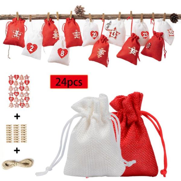 

christmas decorations 24pcs design pattern candy bag 1-24 advent calendar bundle novelty cotton linen gift hanging