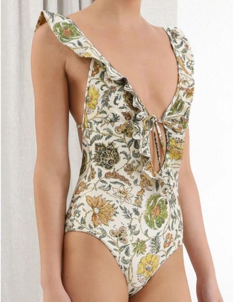 

est print one piece bodysuits deep v neck bikini 2021 high cut ruffled swimwear women monokini one-piece suits