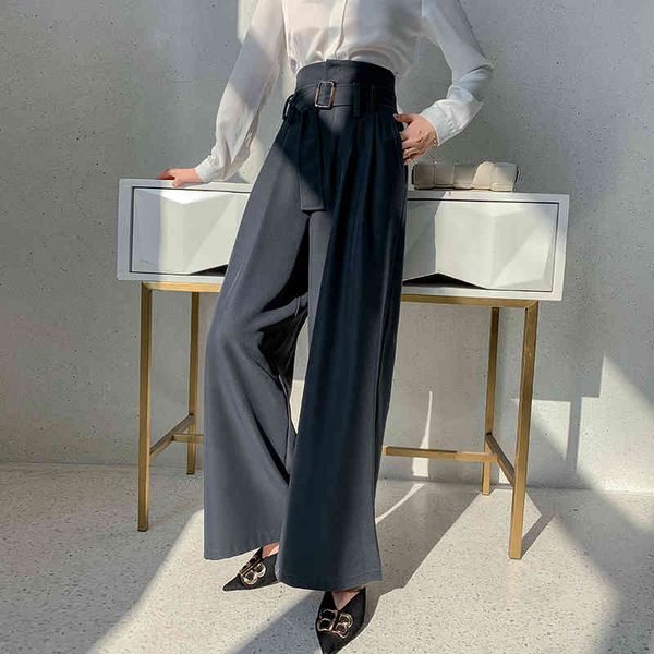 

women's pants & capris new chic women's straight wide leg pants with belt spring summer female casual loose high waist trousers jg, Black;white