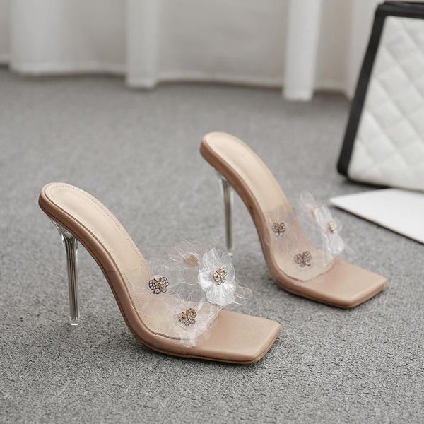 

dress shoes women sandals pvc crystal heel transparent clear high heels summer pumps size 41 42, Black