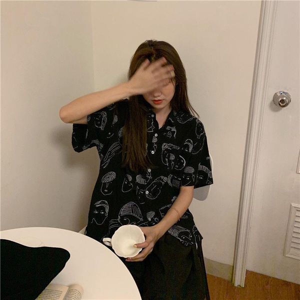 

women's blouses & shirts harajuku shirt women korean style summer 2021 fashion ladies button up streetwear punk girls black chic, White