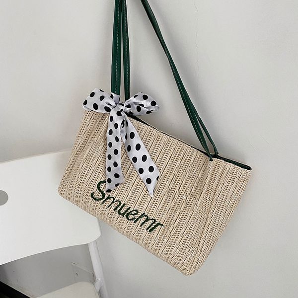 

bucket bag new korean 2021 fashion summer silk straw scarf style decorated woven female handbag shoulder cxekt