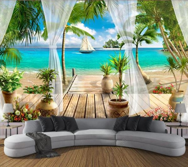 

wallpapers papel de parede balcony with sea view background wall 3d wallpaper,bedroom ktv bar mural decor