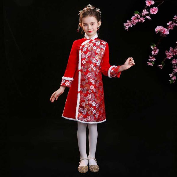 

children tang suit women chinese year clothes red girls winter qipao woolen cloth daily wear ethnic clothing