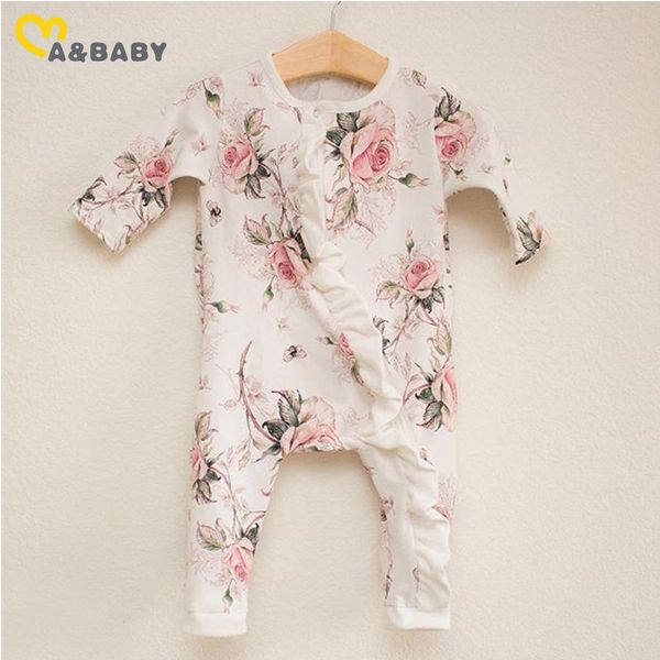 

0-24m spring born baby girl rompers clothes floral print long sleeve ruffle jumpsuit playsuit outfit 210515, Blue