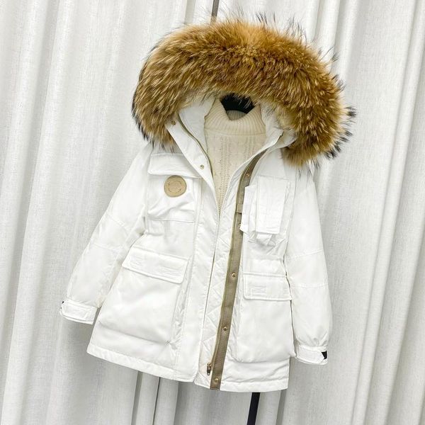 

women's down & parkas winter windproof sleeve outwear waist retractable hooded large real fur collar feather jacket women loose warm co, Black