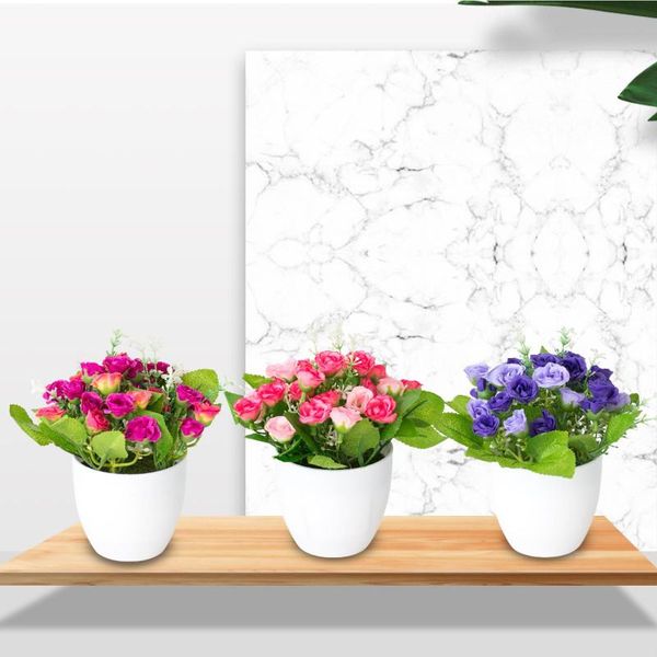 

6colors (including pot) simulation artificial colorful rose potted bonsai home garden decor ornament fake flower wedding decorative flowers