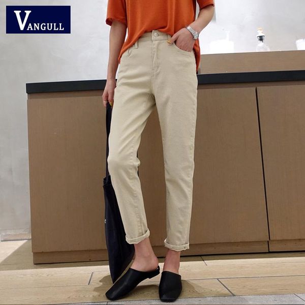 

women's jeans vangull 2021 spring autumn women casual loose korean style high waist ladies ankle-length vintage denim straight pants, Blue